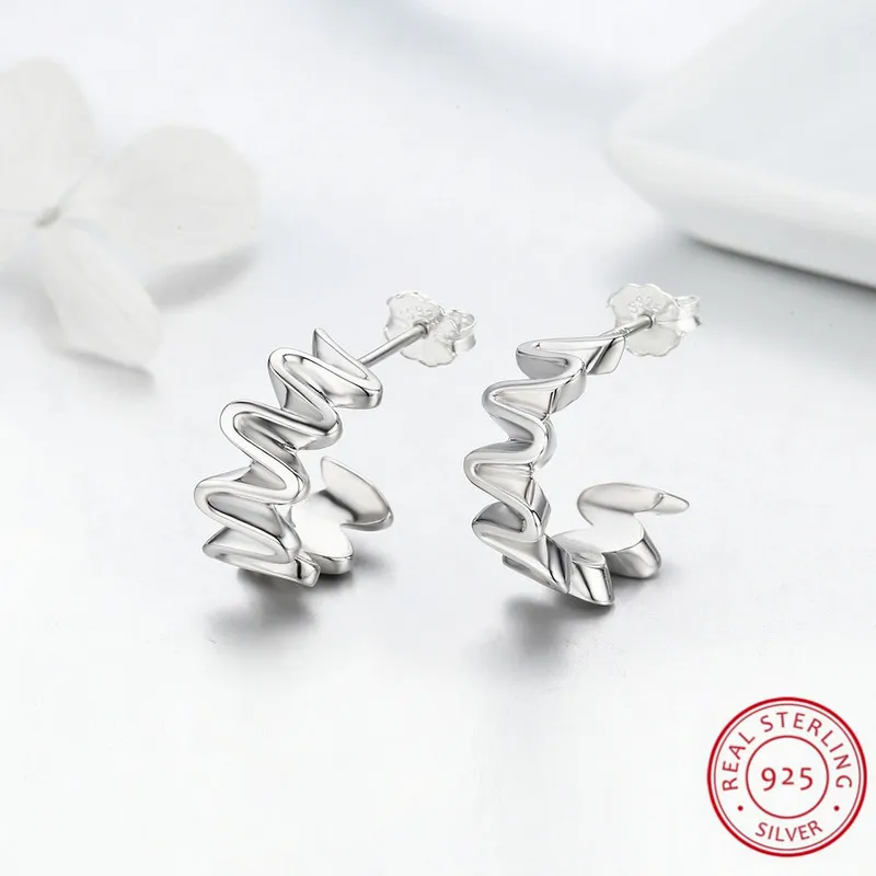 

Genuine 925 Sterling Silver Lovely Lace Earrings for Women Elegant Silver Jewelry Irregular Shape Fashion Pendientes SCE270