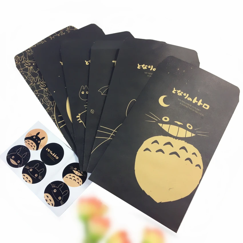 

5pcs/lot Japan cartoon Totoro series kraft paper envelope set with seal sticker Nice gift collection paper bag