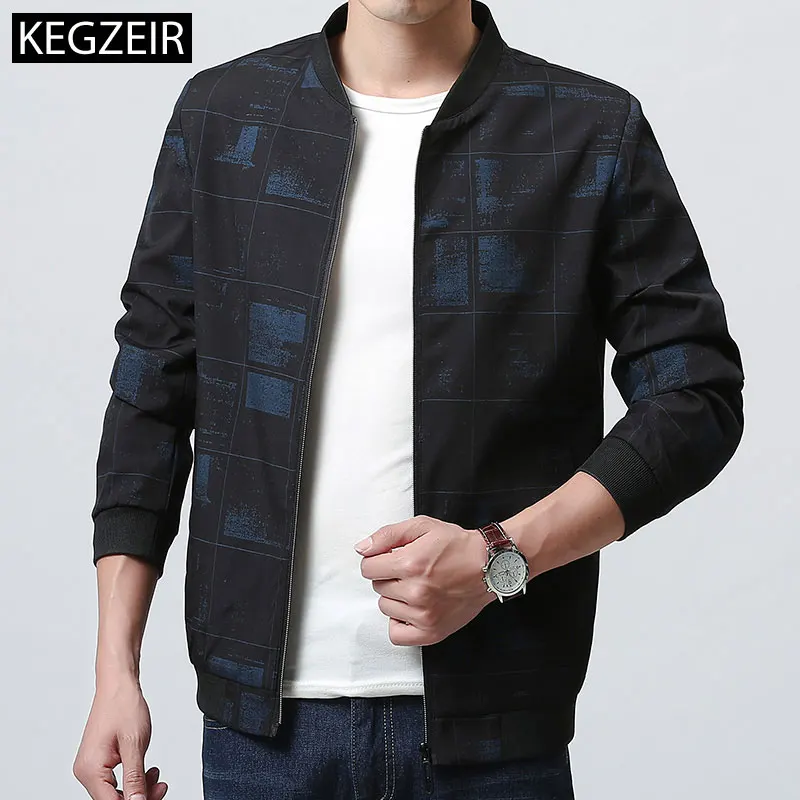 

KEGZEIR 2019 Spring Autumn Plaid Casual Jacket Men Fashion Slim Bomber Men Jacket Zipper Male Coats jaqueta masculino XL
