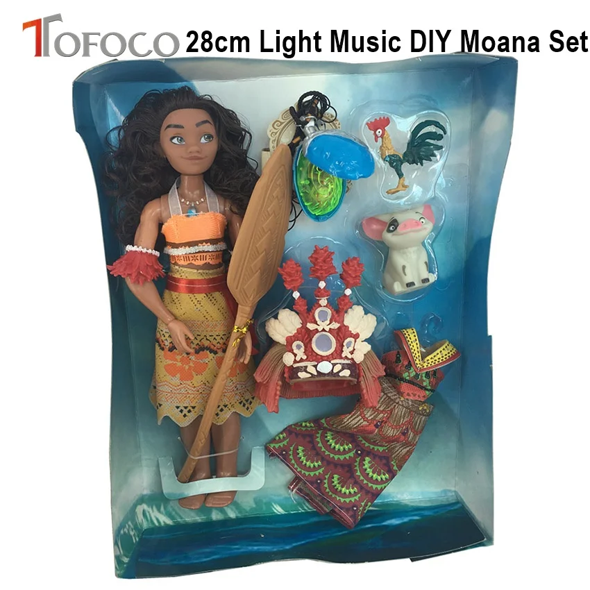 Billige TOFOCO 28 cm Licht Musik DIY Moana Puppen Spielzeug Figuren Maui Küken Heihei Spotted Schwein Spielzeug Modell Puppe Für Mädchen Kinder Weihnachtsgeschenke