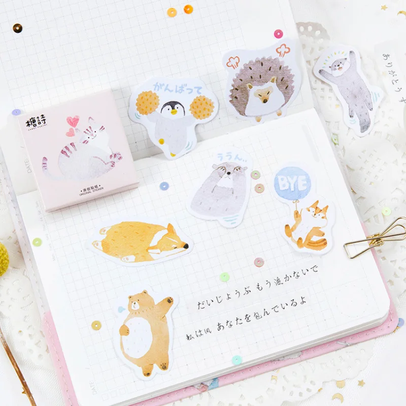 

45pcs Kawaii Pets Cute Cat Bear Hedgehog Fox Stationery Sticker Diary Scrapbooking Journal Baking Label School Office Supplies