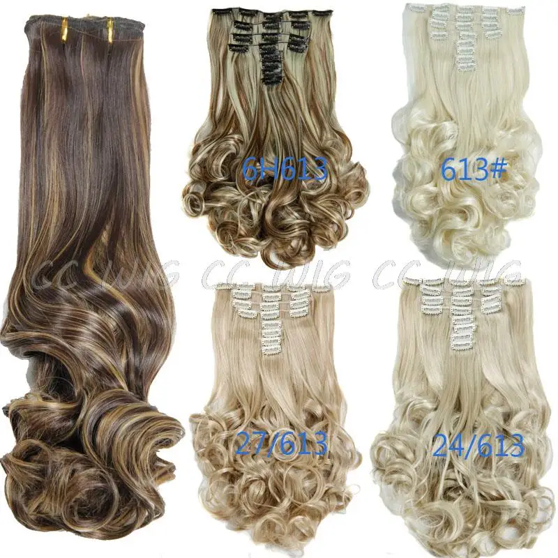 

18 Clips in Hair Extension False Hair Apply 22" Long Wavy Curly Synthetic Hair with Clips Clip in Hairpieces