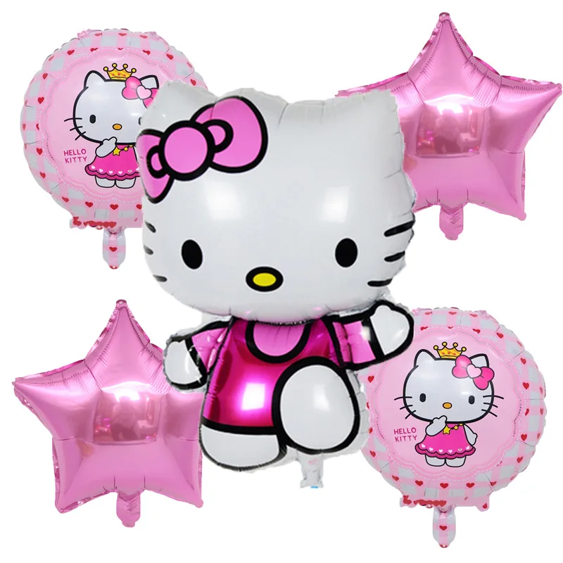 5 шт., воздушный шар «hello kitty» из фольги, воздушный шар для вечеринки в честь Дня Рождения, украшения для детей, вечерние подарки - Цвет: pink