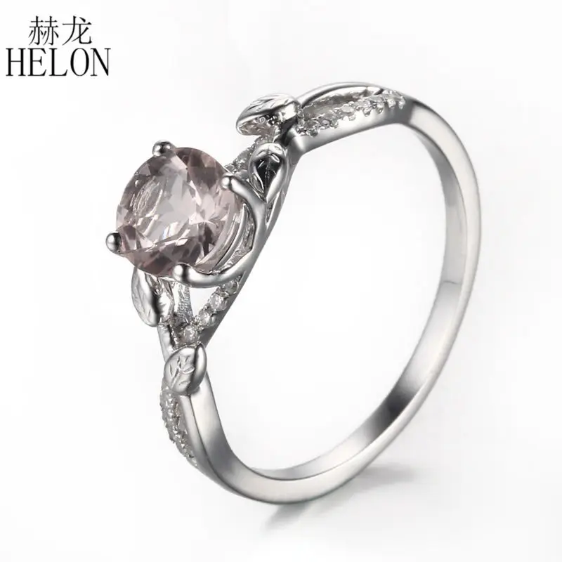 Кольцо HELON из стерлингового серебра 925, сертифицированное, круглое, 6 мм, 0.8ct, морганит, натуральный бриллиант, обручальное кольцо для женщин, модное, тонкое кольцо
