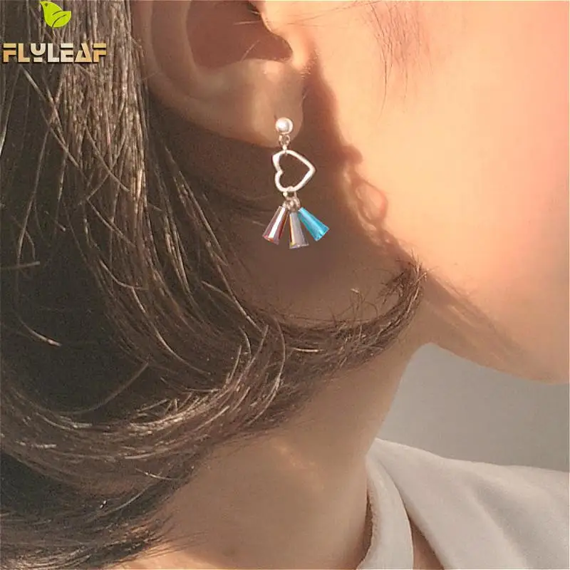 

Flyleaf New Arrivals Real 925 Sterling Silver Gray Trapezoid Zircon Heart Drop Earrings For Women Elegant Jewelry Earrings