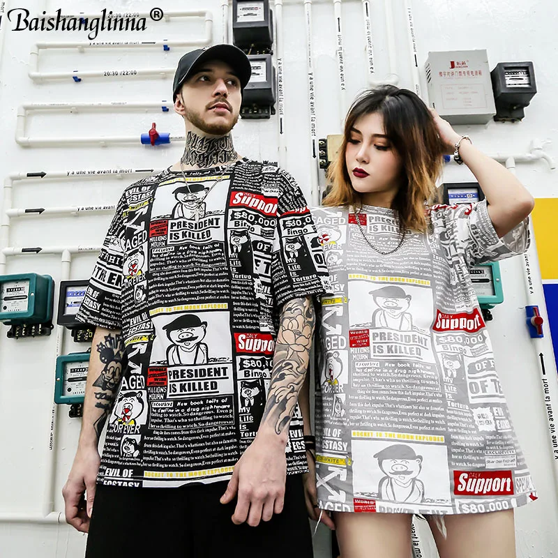 

Baishanglinna Graffiti Print Casual Tshirts Streetwear 2019 Men Hip Hop Short Sleeve T Shirts Male Harajuku Summer Male Top Tee