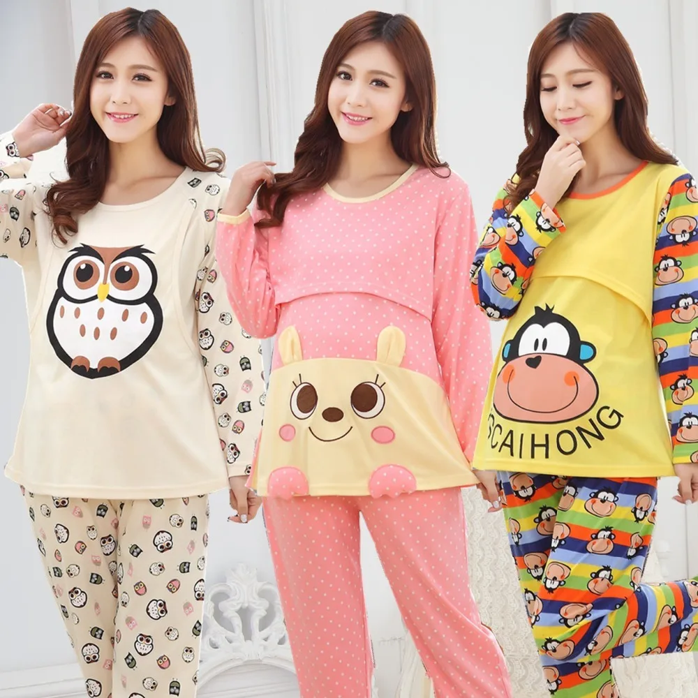 Pajamas breast feeding nightwear maternity nursing pajama sets