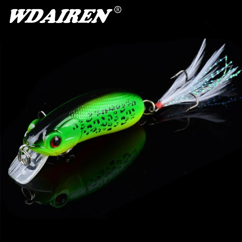 

1Pcs 6cm 9.5g Artificial Floating Minnow Lure Tight Shot Fishing Lures Feather hook Hard Bait Tackle 3D Fish Eyes Hot Sale