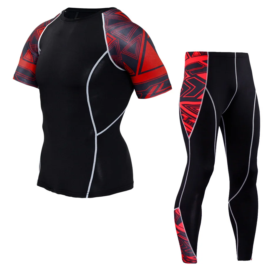 Одежда для фитнеса мужские колготки с коротким рукавом летние быстросохнущие эластичные Йога Спортивная одежда для бега набор