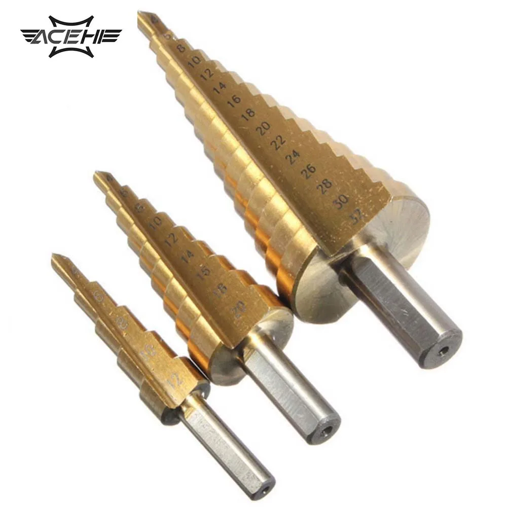 Buy 3pc Hss Step Cone Taper Drill Metal Plastic Hole