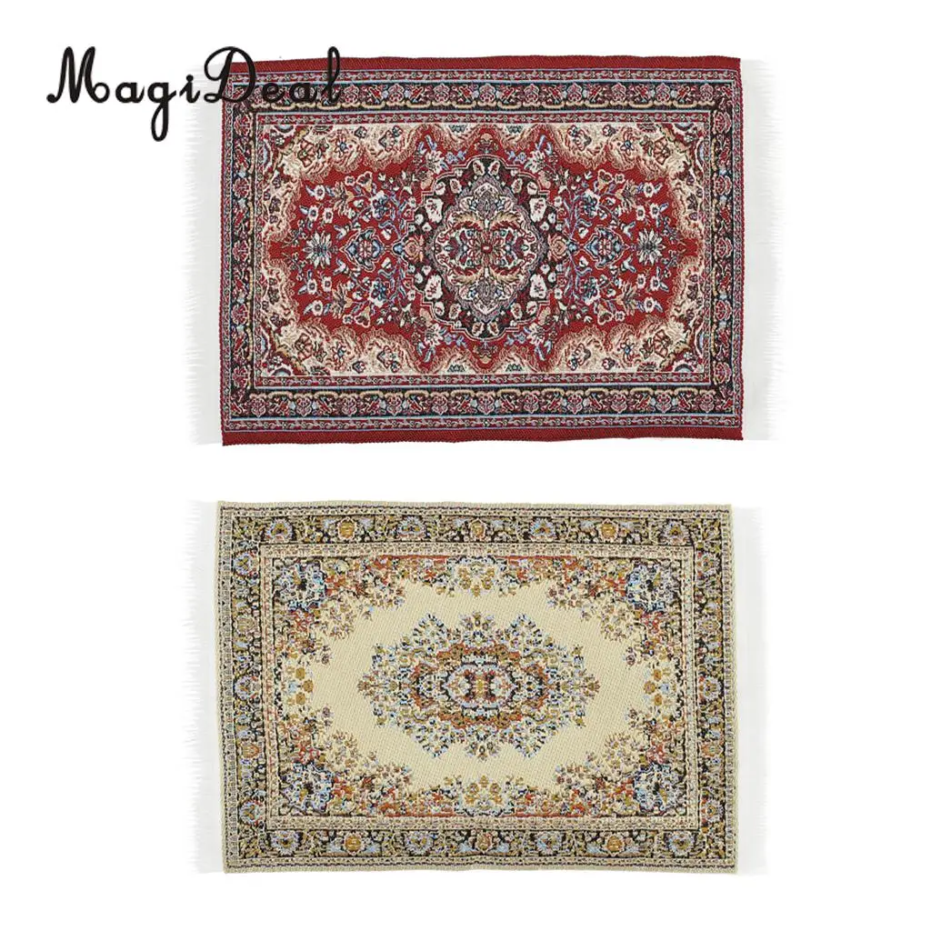 2Pcs 1/12 Scale Dollhouse MIniature Woven Rug Floor Carpet Dolls House Bedroom Living Room Furniture Decor Life Scenes