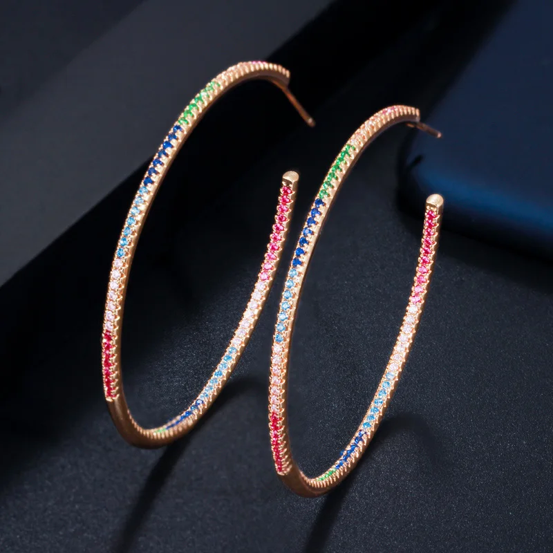 CWWZircons великолепные Тонкие разноцветные Серьги-кольца с кристаллами из кубического циркония большого золотого цвета для женщин, ювелирные изделия, подарок CZ576