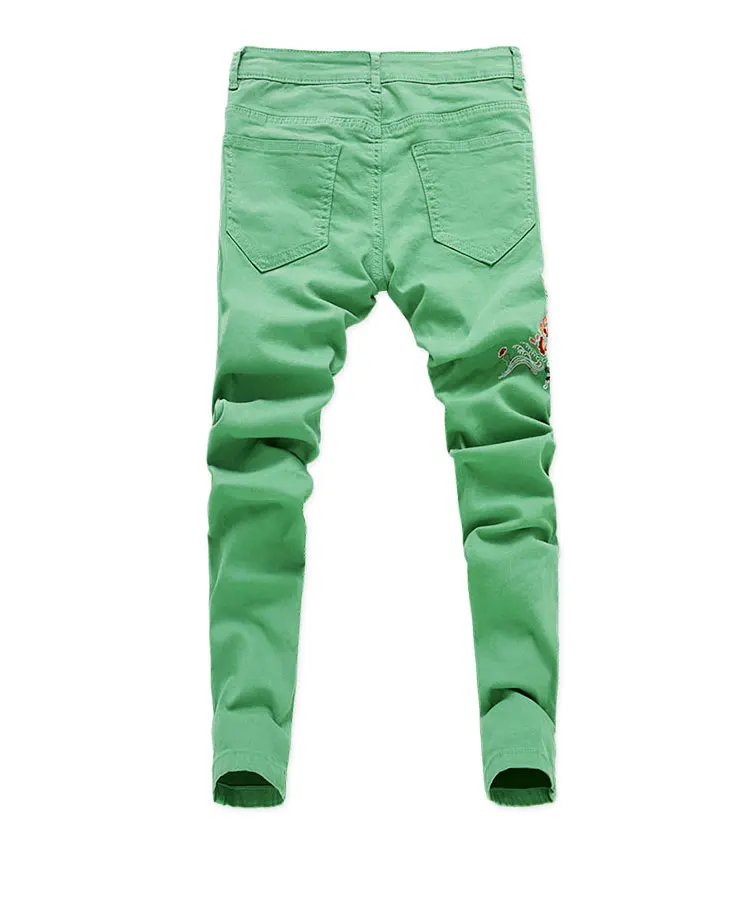 Новая мода Рваные джинсы Для мужчин вышивка узкие брюки человек сезон: весна–лето желтый, зеленый, розовый джинсовая одежда больших размеров, брюки с начесом, грохот