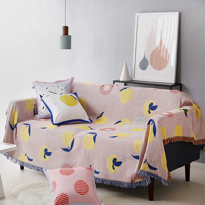 

Nordic Throw Blanket Multifunction Yellow Peach Decorative Slipcover Cobertor Sofa Bed Non-slip Stitching Soft Sheet Blankets