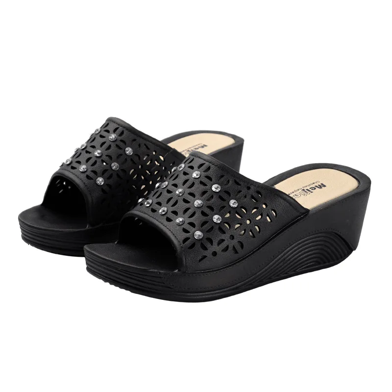 

BIGTREE 2019 Summer New Cakes Sandals Fashion High-heeled Slippers Wedge with Diamond Sandals Anti-slip Sandals and Slippers