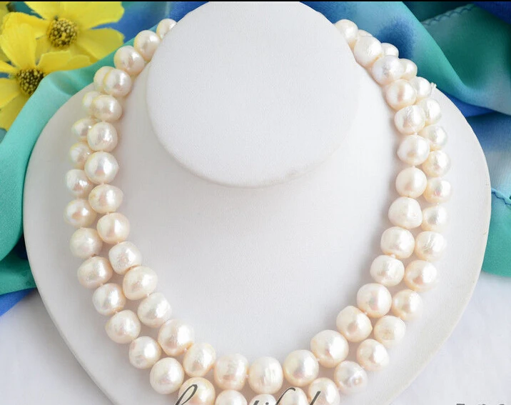 

Free shipping@@@@@ A>Z6556 2strands 15mm white baroque freshwater cultured pearl necklace a
