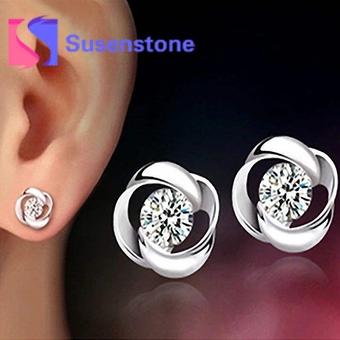 

2019 Hot Sale female Ear Stud Jewelry High Quality 1 Pair Women Beautiful Silvering Crystal Shiny Ear Stud Jewelry Freeshipping