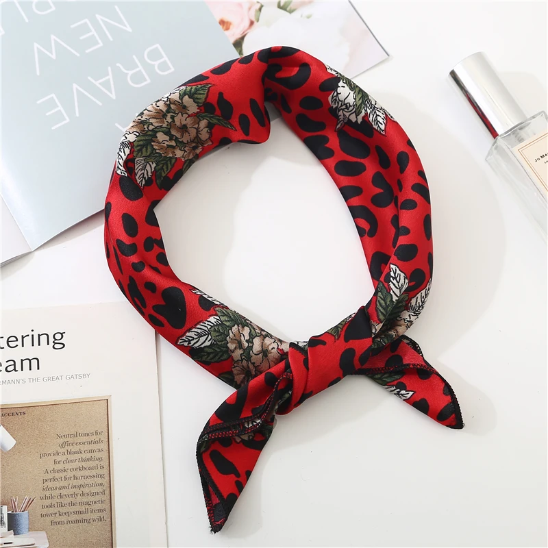 Square Scarf Hair Tie Band For Business Party Dots Print Women Elegant Small Vintage Skinny Retro Head Neck Silk Satin Scarf