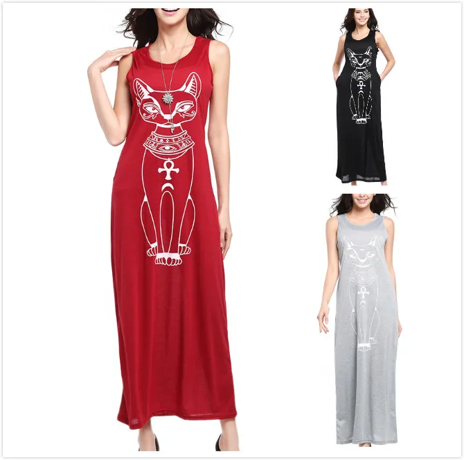 Casual Cat Print Beach Dress