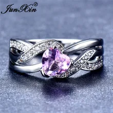 JUNXIN мода OL женское кольцо розовый/красный/фиолетовый сердце кольцо 925 пробы Серебро Заполненный черный циркон обручальные кольца подарки на день рождения