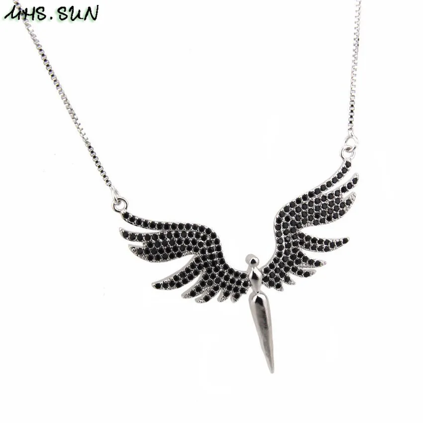 MHS. SUN Zircon Angle Wings ожерелье и подвеска модное золото/черный кубический цирконий ювелирные изделия звено цепи ожерелье для женщин/мужчин подарок 1 шт - Окраска металла: Silver