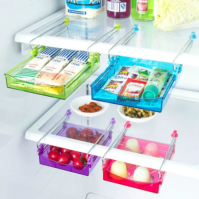 

Slide Kitchen Fridge Space Freezer Organizer Saver Storage Rack Shelf Holder New