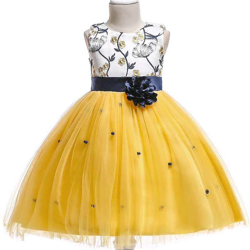 Свадебное платье с цветочным узором для девочек от 3 до 10 лет красивое платье с вышитыми цветами милое детское платье с бисером для сцены