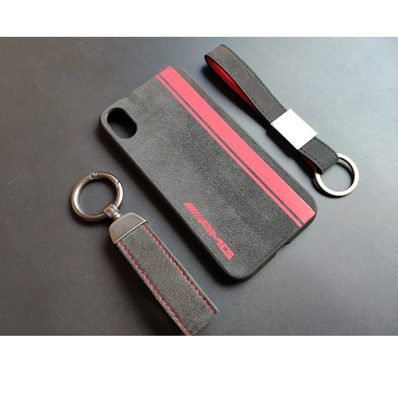 

Fashion red yellow AMG Turn fur cover case for iphone 6s plus 7 plus 8 8plus X XR XS Max Motorsport GTR Luxury car leather couqe