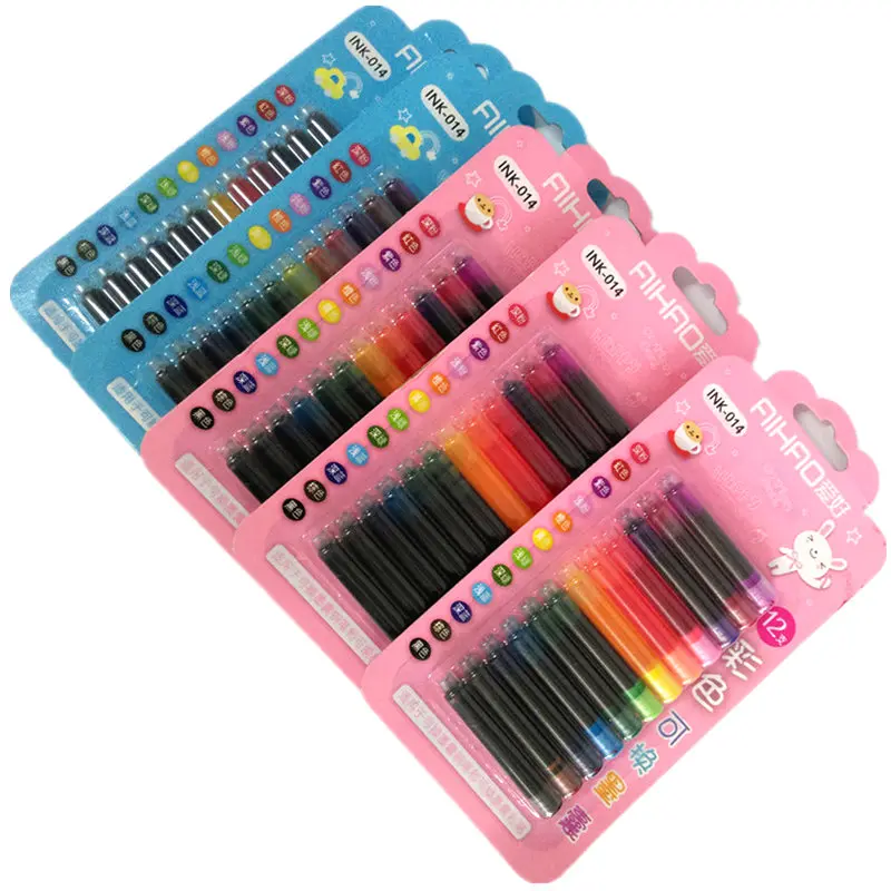 

12 Colors Ink Sac Ink Cartridge Set Disposable Ink Refills for Fountain Pen Colored Writing Office School Supply Cute Stationery