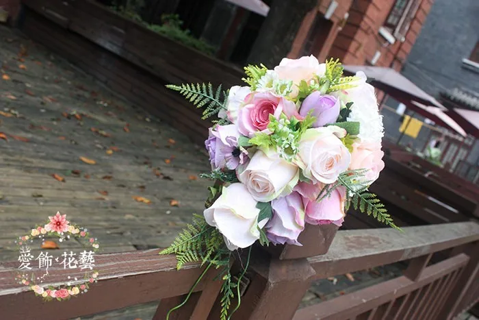 Pink Purple Waterfall Droplets Artificial Wedding Bouquets For Brides Roses Silk Flowers Bridal Bouquets Boeket Bruiloft 2017 3