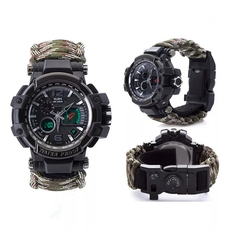 EDC في الهواء الطلق بقاء ووتش متعددة الوظائف للماء 50 M Paracord سوار ووتش للرجال النساء التخييم المشي الطوارئ والعتاد EDC في الهواء الطلق بقاء ووتش متعددة الوظائف للماء 50 M Paracord سوار ووتش للرجال النساء التخييم المشي الطوارئ والعتاد