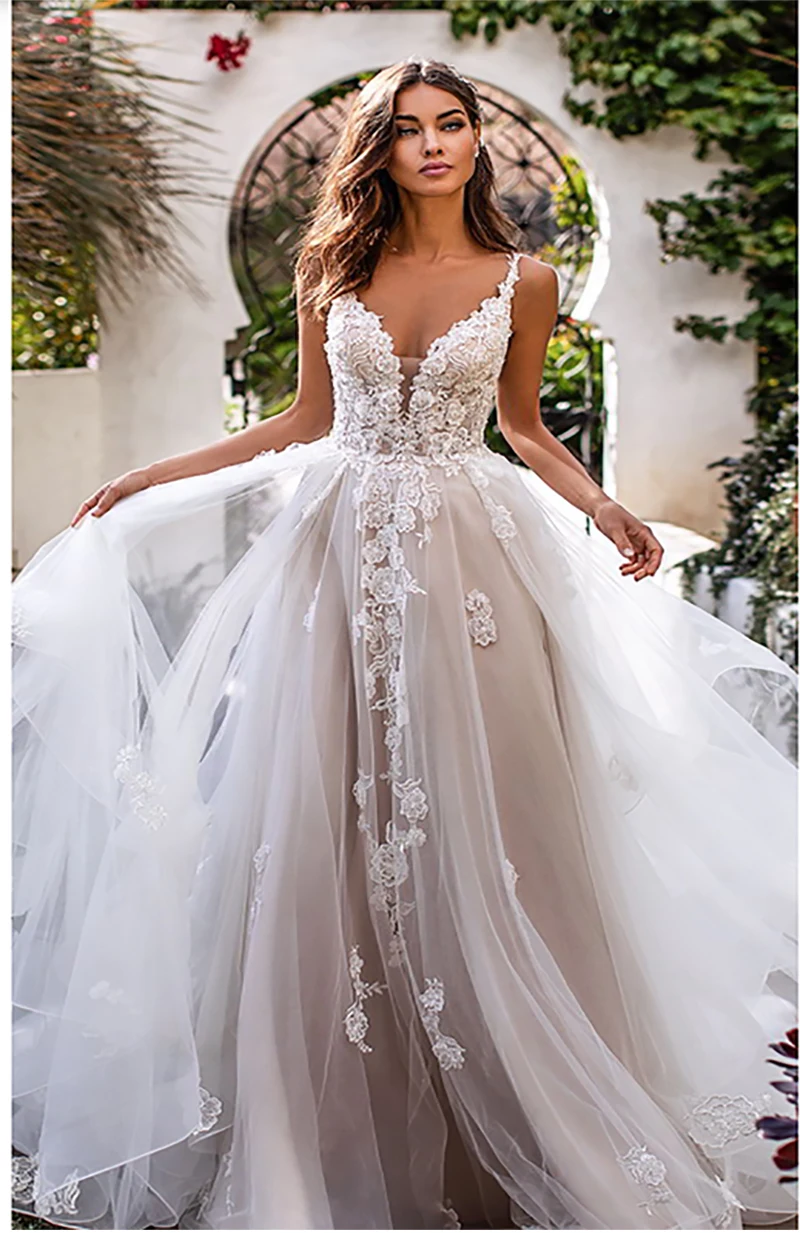 LORIE A Line свадебное платье 3D цветы спагетти ремень невесты платье с открытой спиной принцесса длинное Бохо длина пола свадебное платье