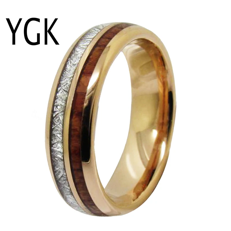 Мужское классическое ювелирное изделие, модное обручальное кольцо для женщин, розовое Золотое вольфрамовое кольцо, метеорит, деревянная инкрустация, обручальное кольцо