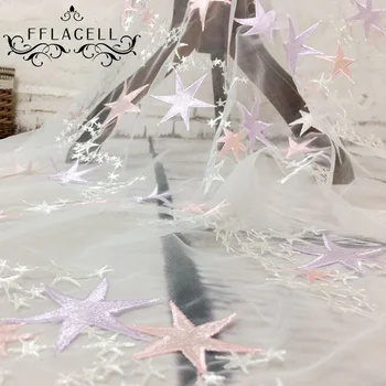 

FFLACELL 5 yards Lace Traditional Wedding Lace Fabric Stars Lace Embroidery Tulle Mesh Fabric wide 120cm
