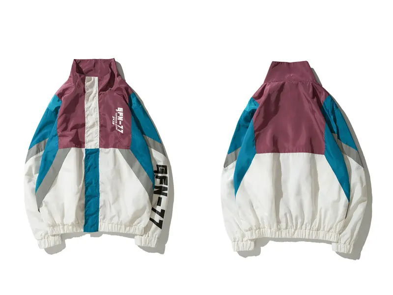 GONTHWID винтажные куртки с цветными блоками, Мужская ветровка с принтом в стиле пэчворк, пальто, хип-хоп модная уличная одежда на молнии - Цвет: White