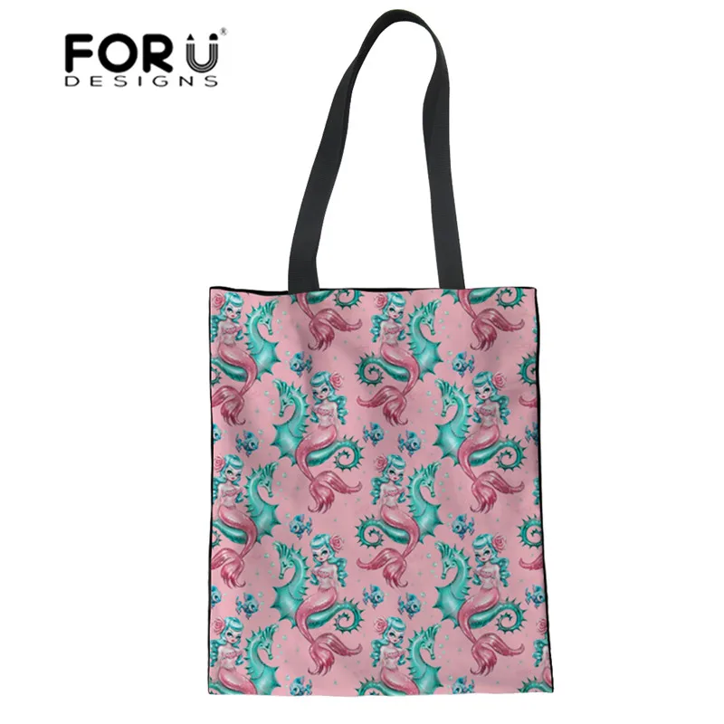 FORUDESIGNS Shopping Bag for Women Mysterious Mermaid Pattern Large Reusable Shopper Bag Casual ...