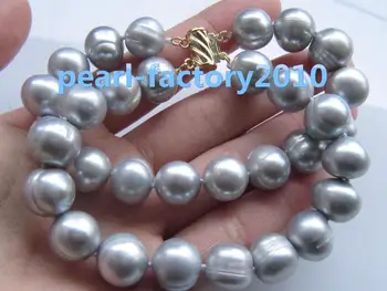 

2 ROW 13-12MM SOUTH SEA gray PEARL BRACELET 14K GOLD CLASP 42%