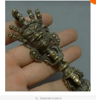 

collecting OLD copper Elaborate Old crafts Brass Tibet Bronze Buddhism Mahakala Buddha Head Statue Vajra Phurba Dagger Holder