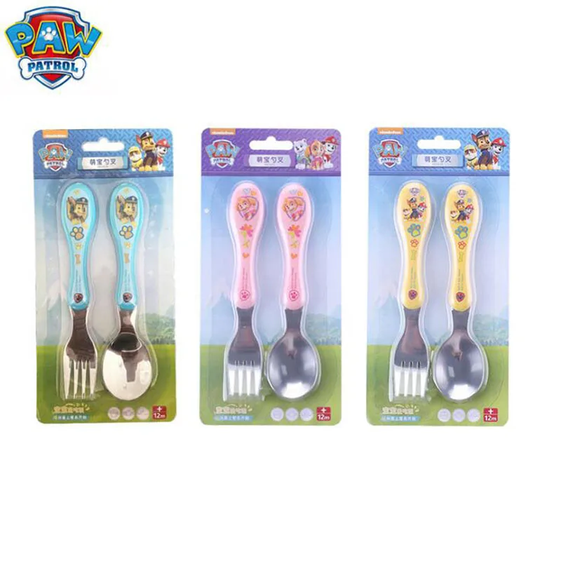 

2pcs/set Genuine Paw patrol Baby Safety 304 Stainless Steel Fork Spoon fork Set Kids Feeding Tableware original box promotion