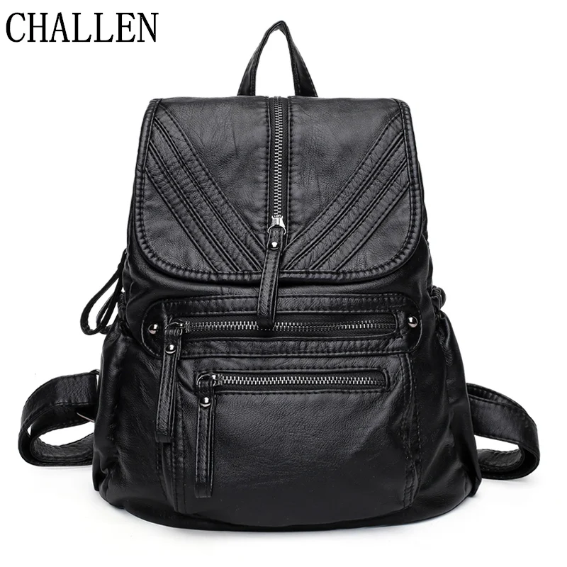 

High quality soft leather Sheepskin Genuine Leather Backpack Women Bags Fashion Teenager School Bagpack Strap Laptop Bag 4 Style