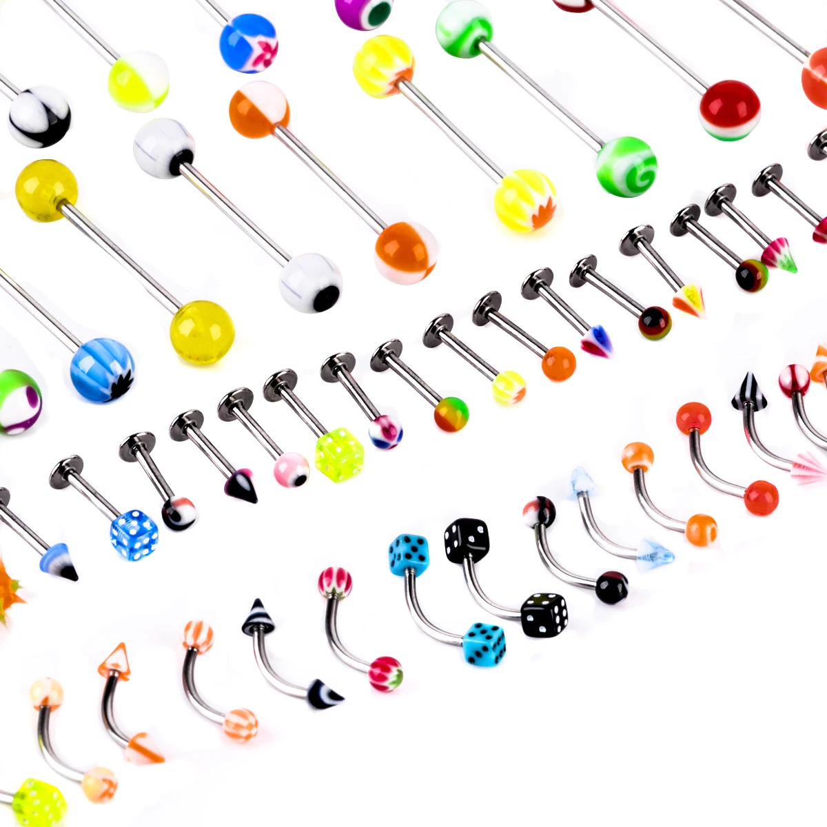 110pcs Stainless Steel Acrylic Body Piercing Tongue Bar Lip Nose Hoop Septum Ear Ring Belly Button Body Piercing Jewelry