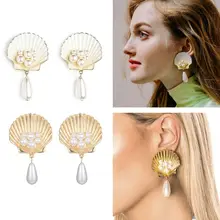 1 PC Elegant Alloy Scallop Seashell Faux Pearl Dangle Drop Earrings Beach Fashion Jewelry For Holiday Any outfit 1 PC Elegant Alloy Scallop Seashell Faux Pearl Dangle Drop Earrings Beach Fashion Jewelry For Holiday Any outfit