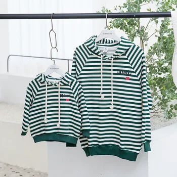 

Family Matching Hoodies Striped Sweaters Boys Sweatshirts Mommy and Me Clothes Family Dress Look Mom Son Outfits