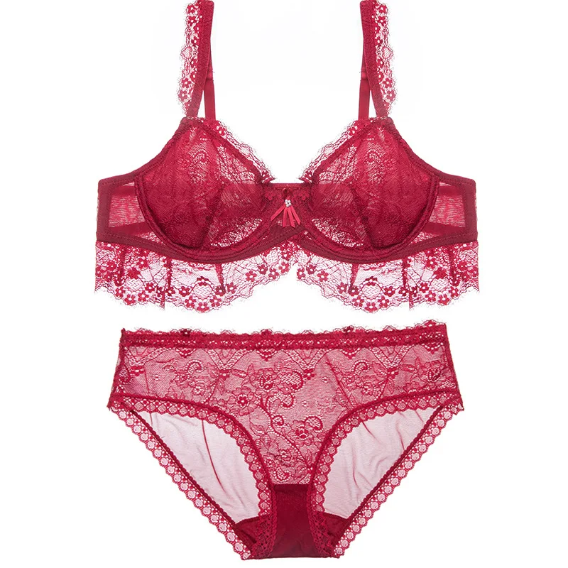 Full lace sexy women bra and panty set transparent ultrathin lace young