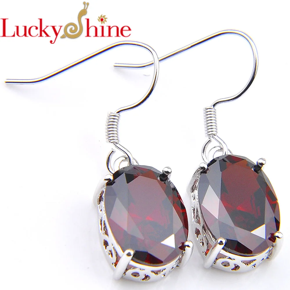 Luckyshine женские серьги Овальные красные с кристаллами циркона свадебные