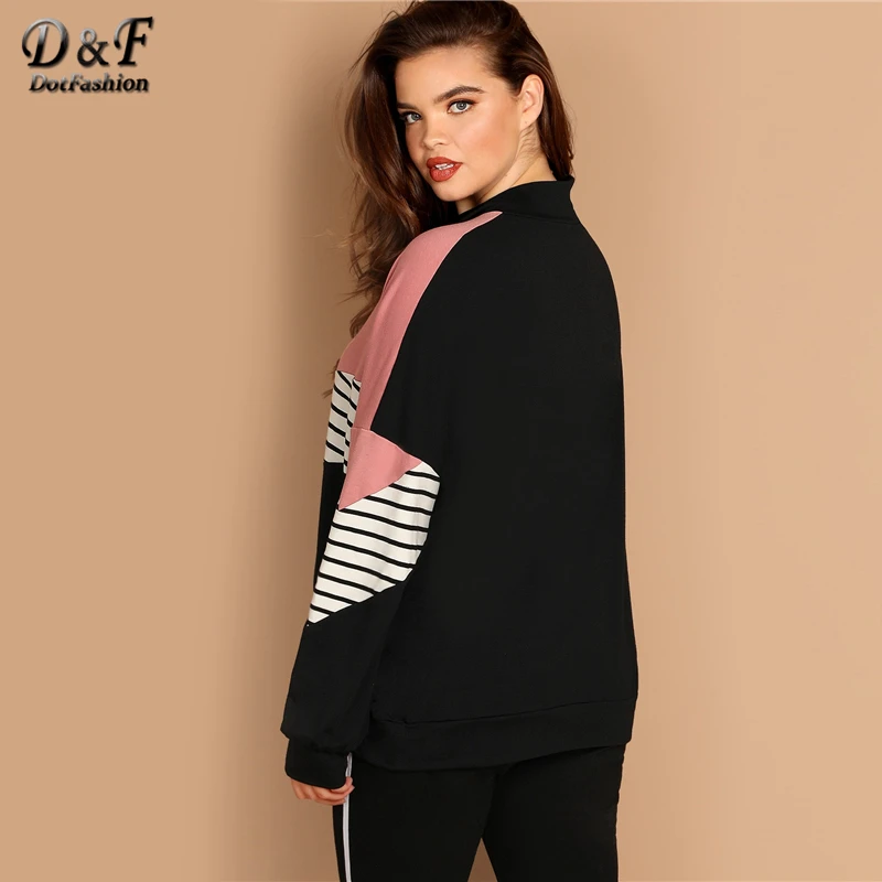  Dotfashion Plus Size Striped Batwing Sleeve Sweatshirt Women Casual Clothes 2019 Autumn Tops Womens