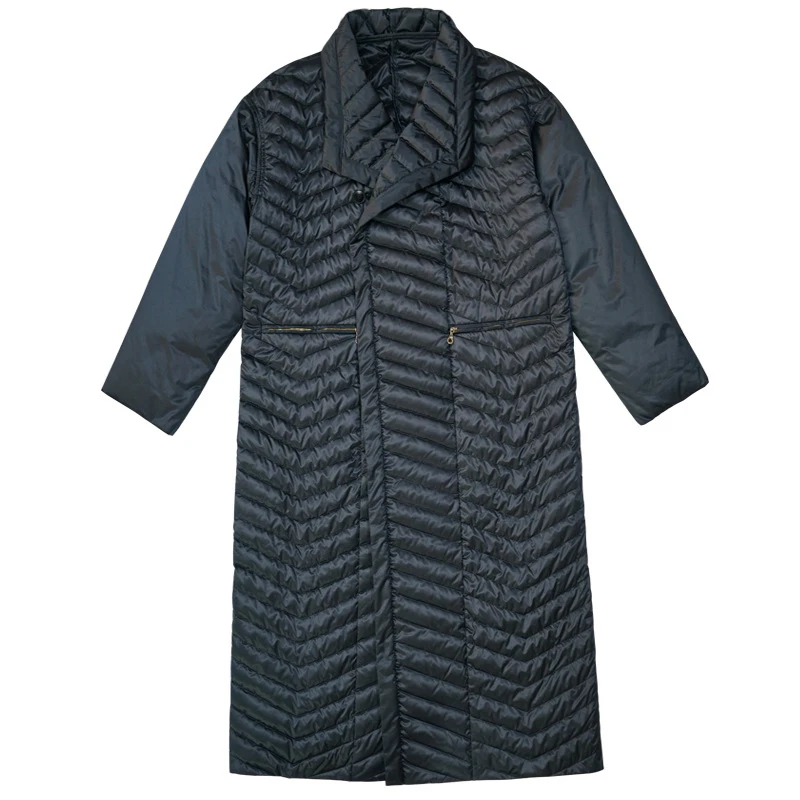 Дизайн, винтажный женский пуховик, новинка, зимнее длинное серое пальто на гусином пуху, Женская Лоскутная Свободная верхняя одежда AO749