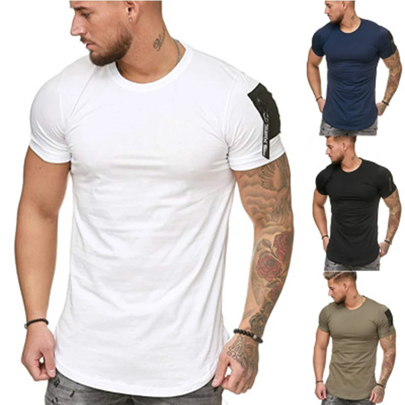 AUDOC men's solid color casual sports short sleeve t-shirt Shoulder arm pocket stitching large size | Мужская одежда