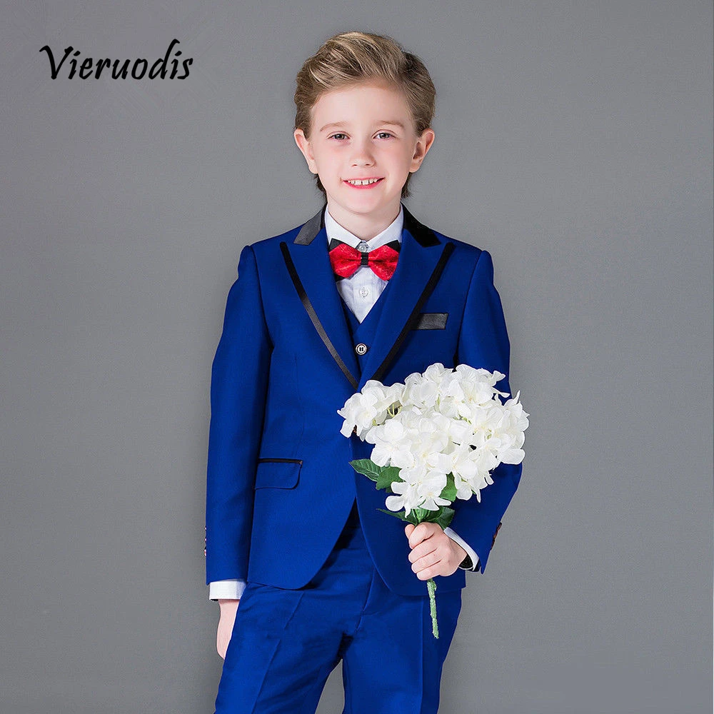 

Blue Kid's 3 Piece Wedding Groom Tuxedos Flower Boys Children Party Prom Suits