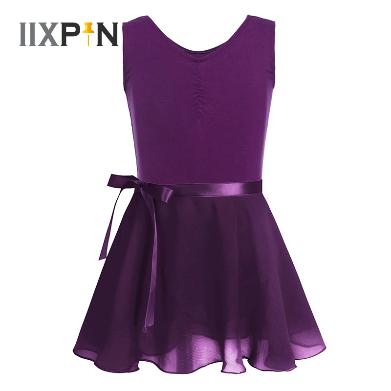 

Professional Girls Ballet Tutu Dress Dance Gymnastics Leotard Cotton Sleeveless Ballet Tutu with Chiffon Tied Skirt Outfit Set